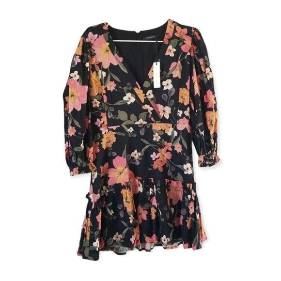 Olivaceous Floral Linen Mini Dress with Ruffle size Medium - Picture 2 of 11